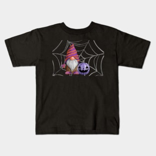 Halloween Gnome with Purple Pumpkin Kids T-Shirt